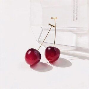 Cherry Drop Earrings Long Dangle Fashion Earrings Dark Red Acrylic Boho Chic